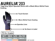 Load image into Gallery viewer, Aurelia 203 - Grey Nylon Spandex Glove with Micro Nitrile Foam Coating
