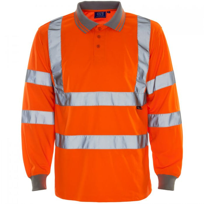 SUPERTOUCH HI VIZ LONG SLEEVE ORANGE POLO SHIRT