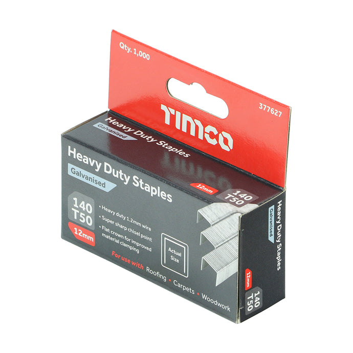 TIMCO Heavy Duty Staples 12MM - Chisel Point - Galvanised (1000)