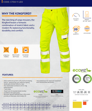 Load image into Gallery viewer, CT04-Y-LEO - KINGFORD ISO 20471 Class 1 EcoViz® PCX Stretch Cargo Trouser Yellow
