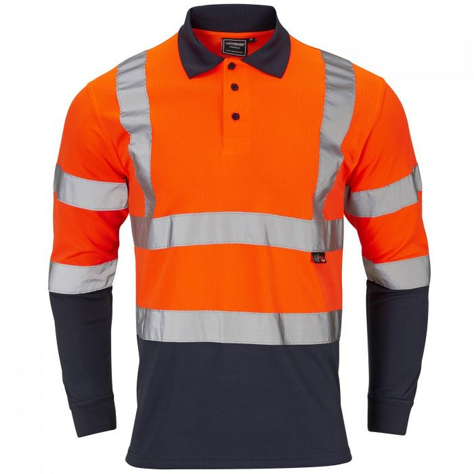 SUPERTOUCH HI VIZ LONG SLEEVE ORANGE NAVY POLO SHIRT