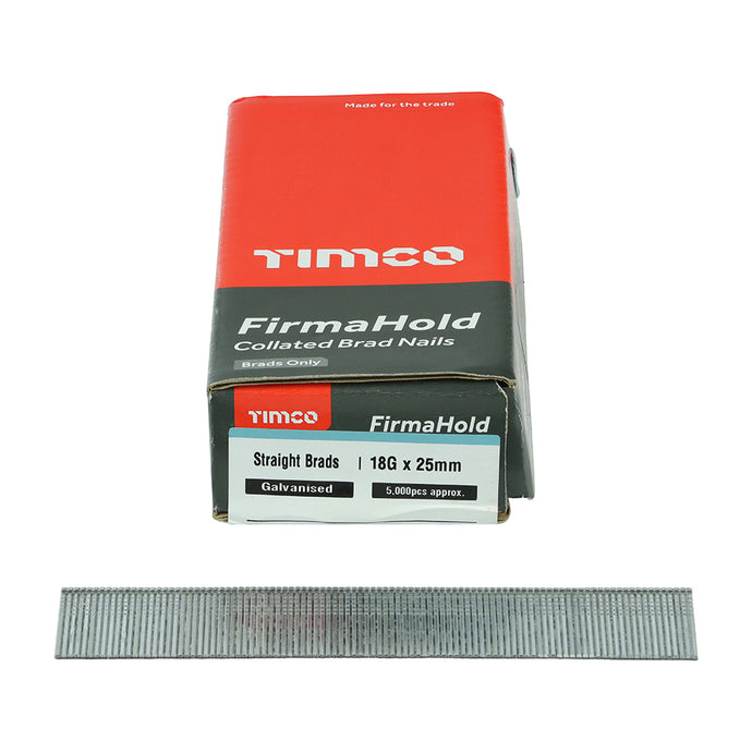 TIMCO FirmaHold 18G X 25MM Collated Brad Nails Straight Galvanised (5000)