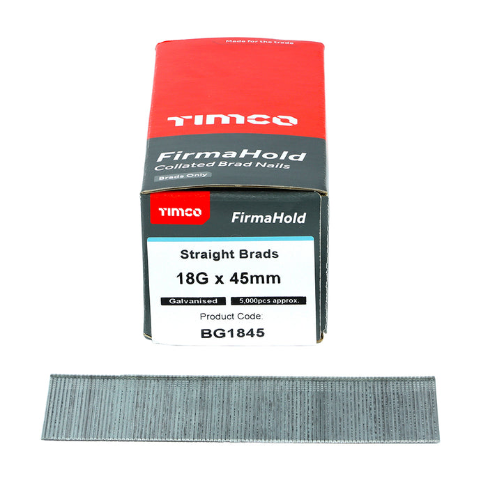 TIMCO FirmaHold 18G X 45MM Collated Brad Nails Straight Galvanised (5000)