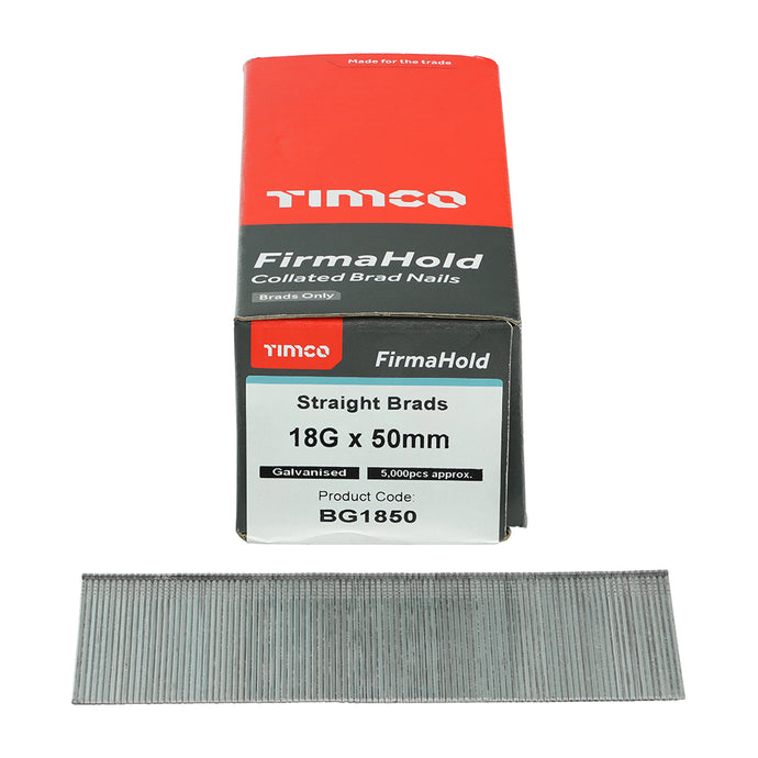 TIMCO FirmaHold 18G X 50MM Collated Brad Nails Straight Galvanised (5000)