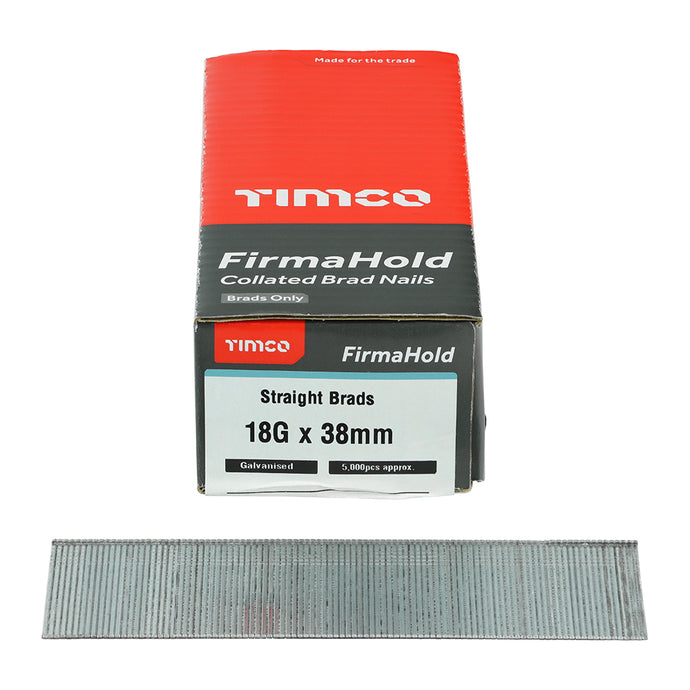 TIMCO FirmaHold 18G X 38MM Collated Brad Nails Straight Galvanised (5000)