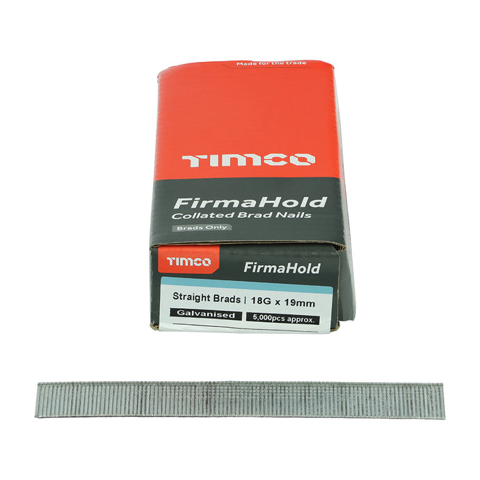 TIMCO FirmaHold 18G X 19MM Collated Brad Nails Straight Galvanised (5000)